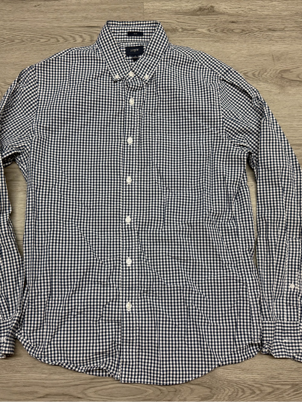 J. Crew navy blue and White Gingham Button-Down Shirt